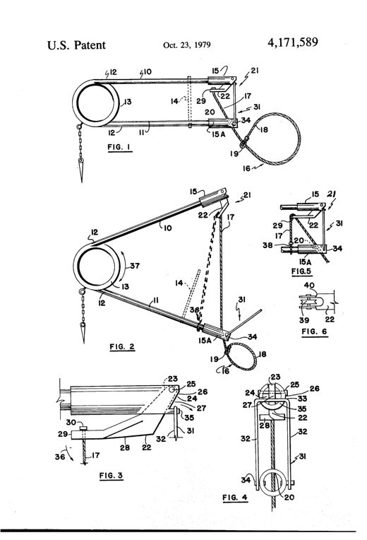 Line drawing of a spring-armed animal trap showing two parallel arms joined by a coiled spring, a trigger mechanism with pivoting lever and U-shaped bail at the opposite end, and a wire snare loop with sliding ring extending from the trigger assembly.